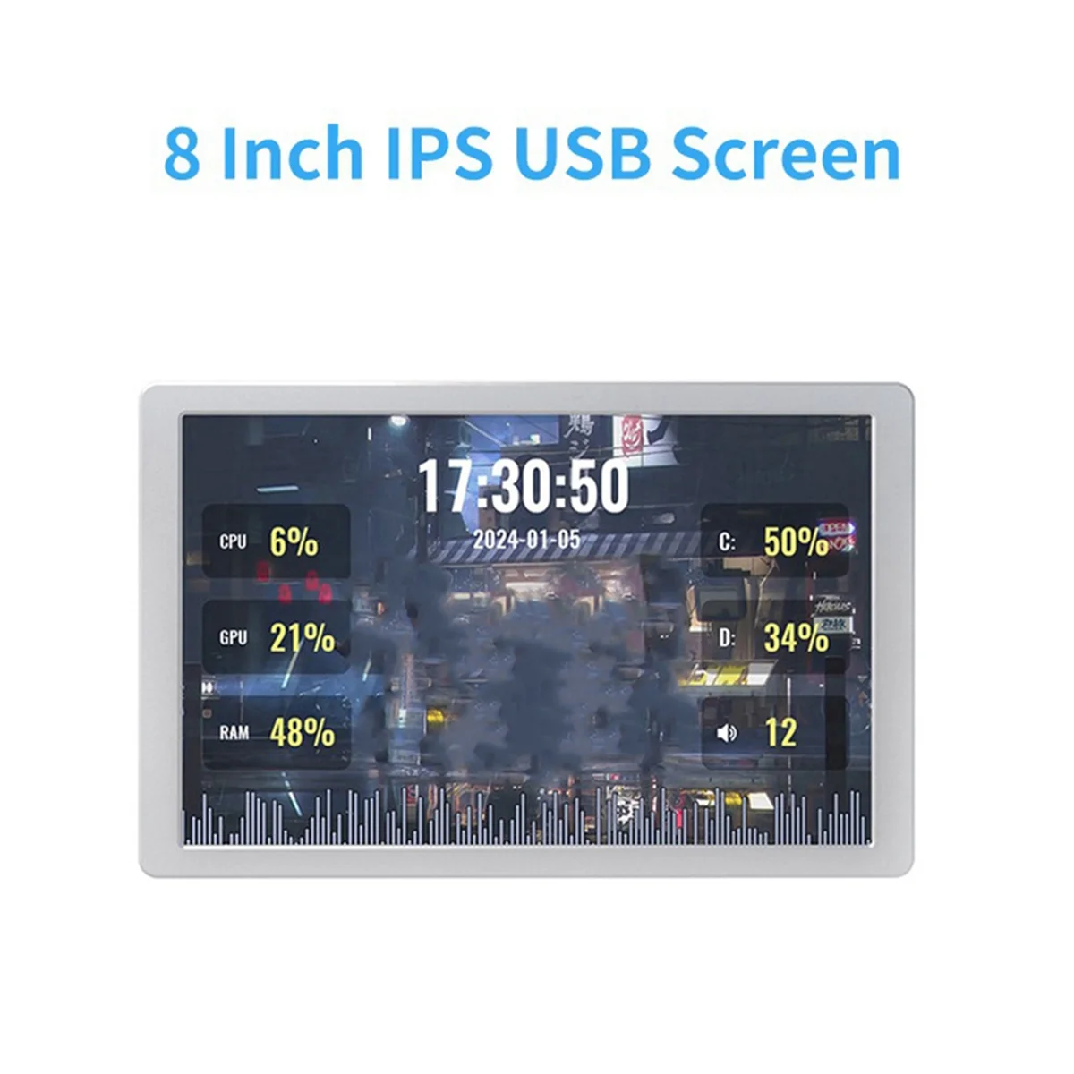 

8 Inch IPS USB Monitor 1280x800 Type-C LCD PC Case Secondary Screen IPS Panel with Music Spectrum Analysis Silver