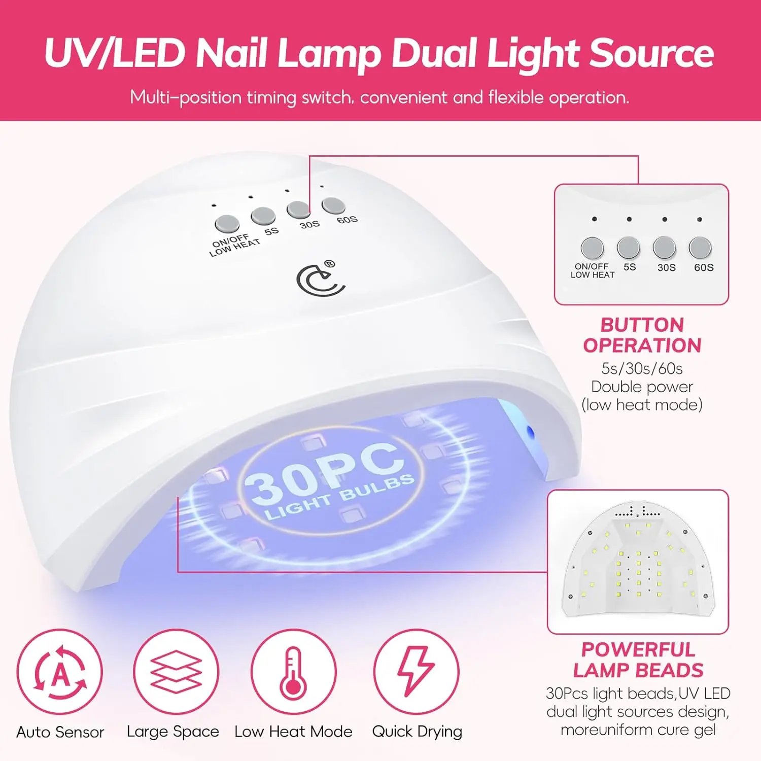 73개 젤 네일 폴리쉬 키트 (UV 램프 포함), 60가지 색상 & 쏙 오프 탑 베이스 코트, 글리터 라인스톤 매니큐어 스타터 DIY 선물