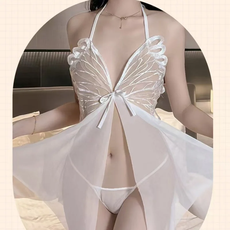 فراشة الرسن حزام باس النوم مثير عارية الذراعين الملابس الداخلية إغراء ثوب النوم شبكة انظر من خلال فستان موحد