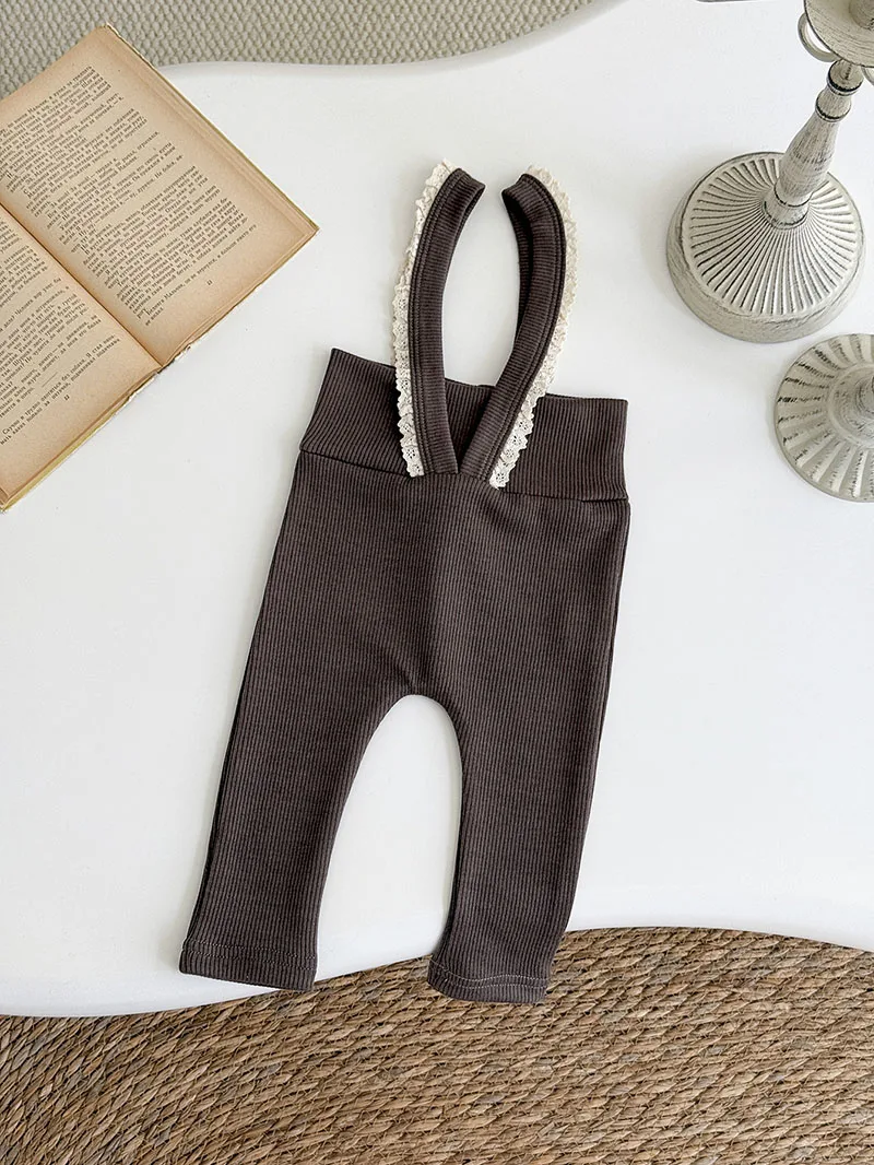 Autumn Baby Overalls Solid Color Lace Knit High Waisted Jumpsuit Adjustable Straps Soft Toddler Romper for 6-36M