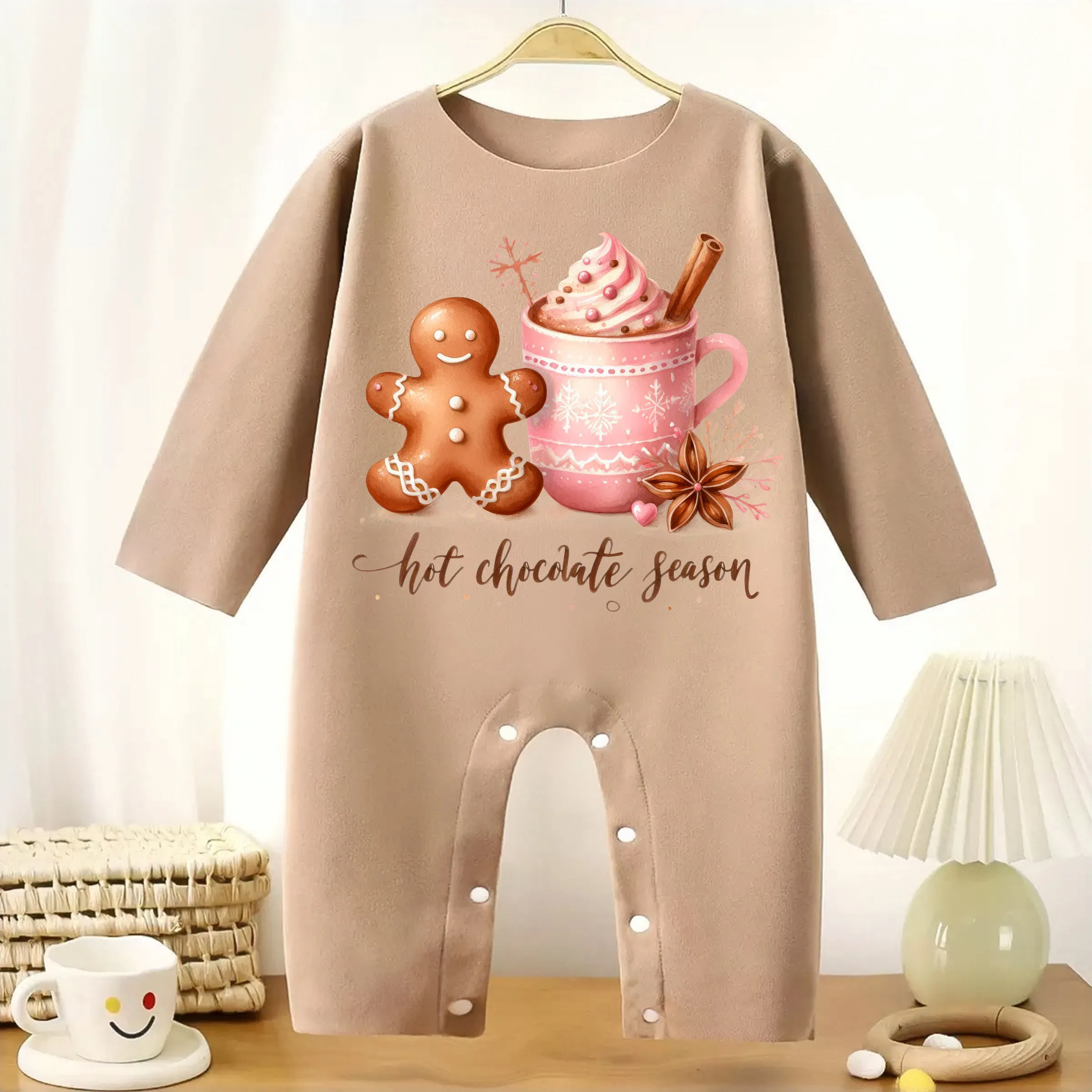 MINISO Merry Christmas Baby Thickened Jumpsuit Cute Santa Infant Longsleeve Creeper Keep Warm for Height 60-90CM Baby Cloth