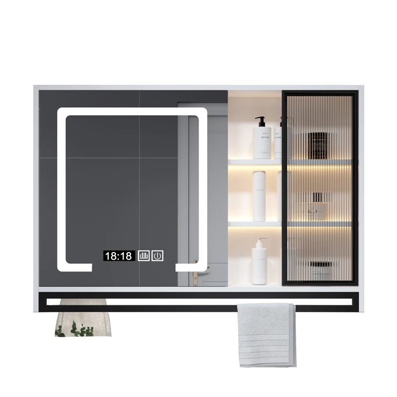 Bathroom mirror cabinet separate wall-mounted glass door laminate light bathroom  cabinet mirror wall-mounted m
