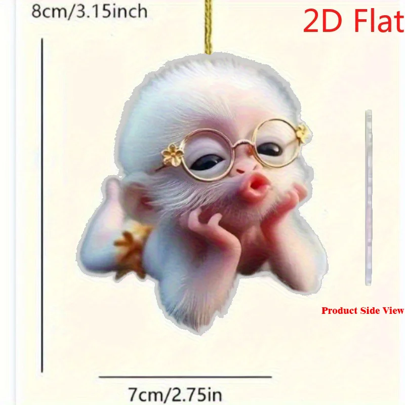 2D 1pcs Monkey Acrylic Car Mirror Charm, Cute Keychain & Backpack Pendant Gift