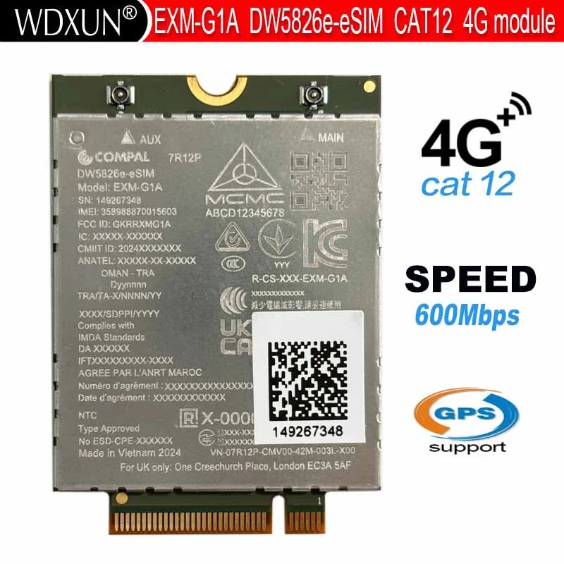 EXM-G1A DW5826E M.2 4G LTE Wireless Module Highly Integrated Proof LTE Module Fast Speed for Laptops