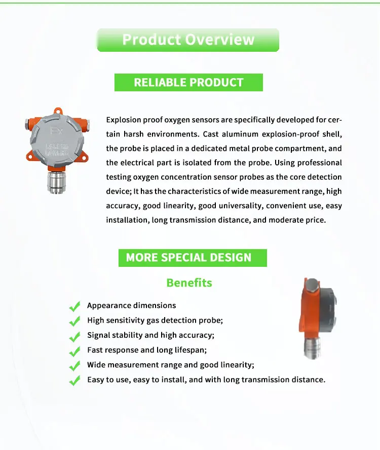 UBOC-WAC01 0~10V Range 0-30%/0-100% Concentration Measurement Explosion-proof O2 Gas Sensor Gas Detection Sensors