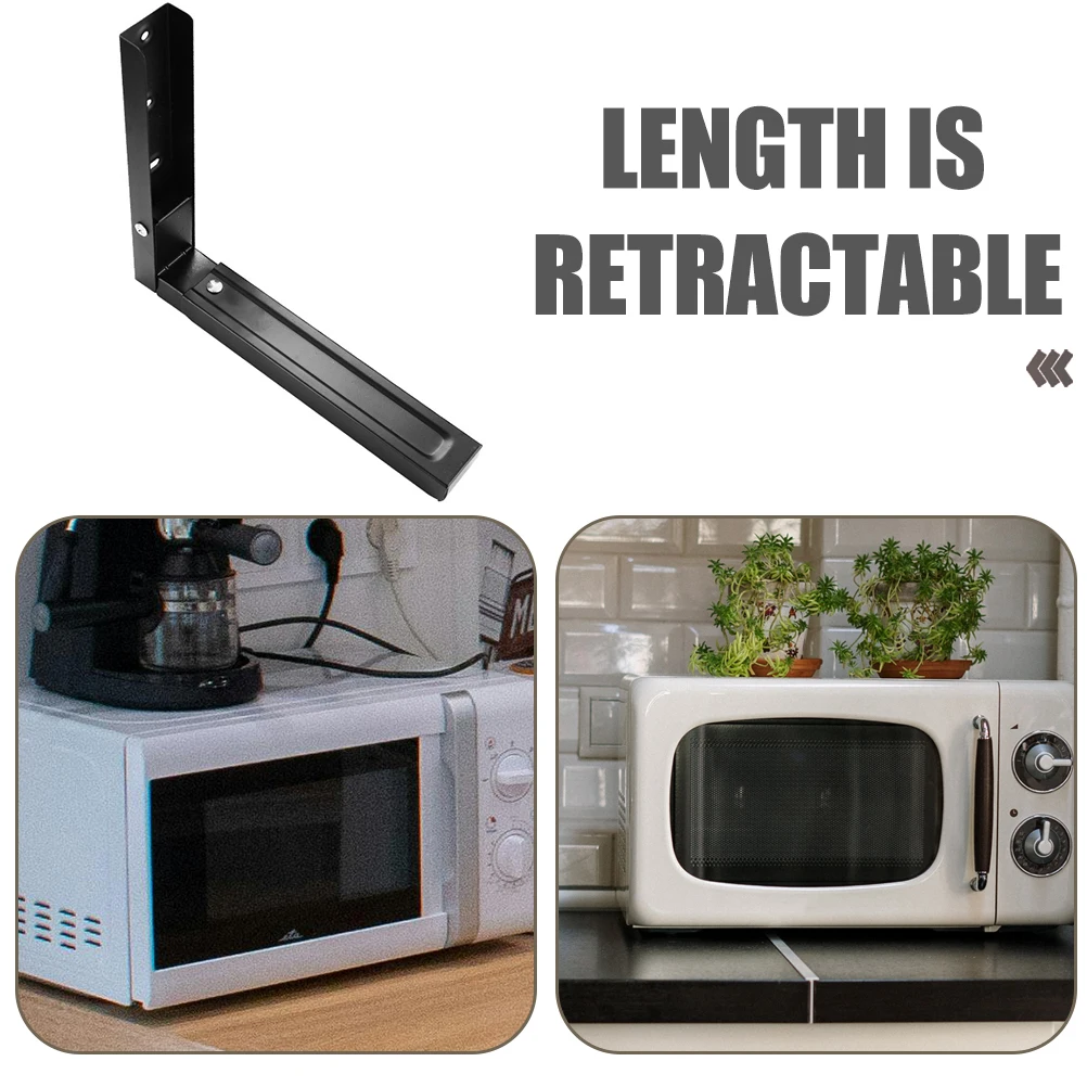 

Microwave Oven Rack Black Steel Foldable Wall Mount Bracket Retractable Stretch Stand Telescopic Shelf Holder Kitchen Hardware