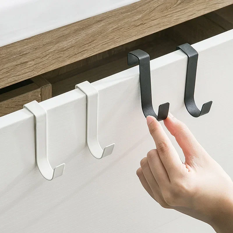 2Pcs Stainless Steel Hook Free Punching Double S-Shape Hook Kitchen Bathroom Cabinet Door Back Coat Towel Storage Hanger