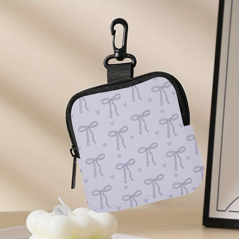 Lightweight Bow Print Coin Purse Water-resistant Portable Earphone Bag Mini Wallet PU Leather Zipper Storage Bag Friends Gift