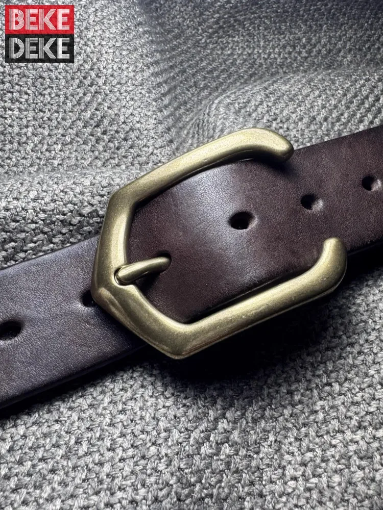 

Итальянский новый мужской ремень из натуральной яловой кожи, латунная пряжка, винтажный пояс ручной работы, ремешок из натуральной кожи для джинсов