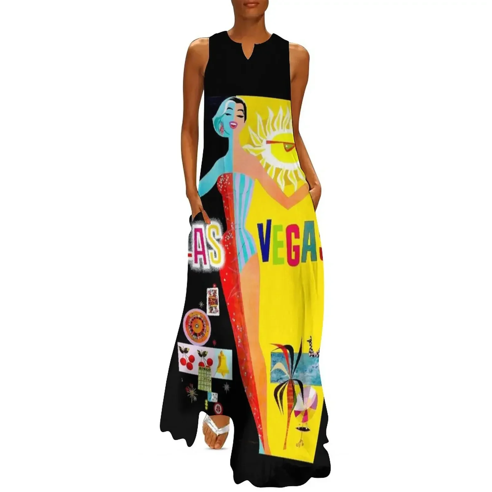 

LAS VEGAS : Vintage TWA Advertising Tourism Print Long Dress Dress woman beach dress