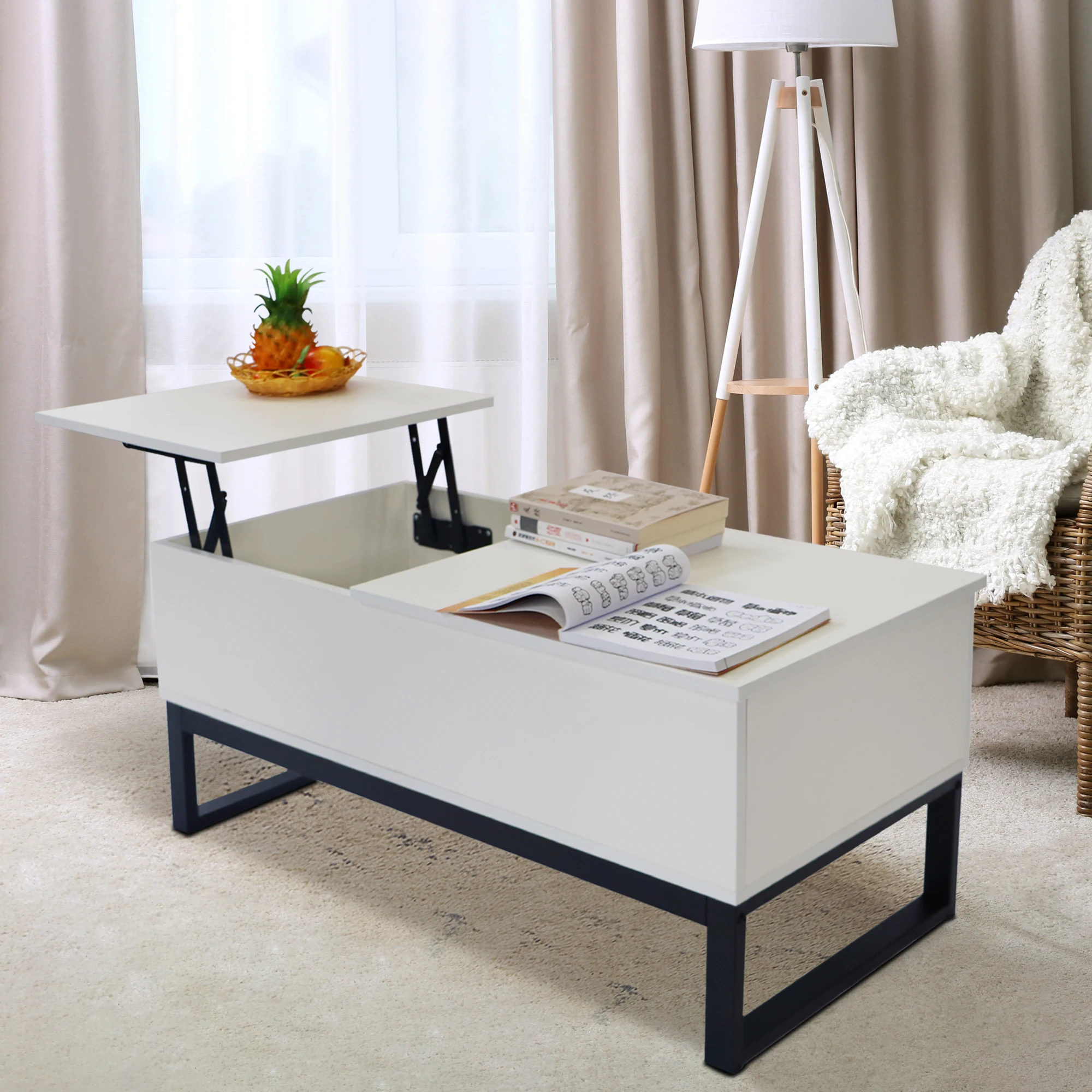 Coffee Table Computer Table Steel/Metel Legs Support Big Storage Space Liftable and Lowerable Table Top  Living Room Furniture