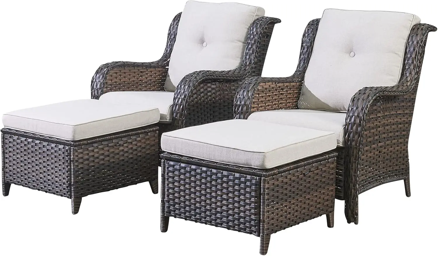 Wicker Patio Furniture Set Rattan Outdoor Patio Sets with  Wicker Chairs and Wicker Ottomans for Porch Deck Garden