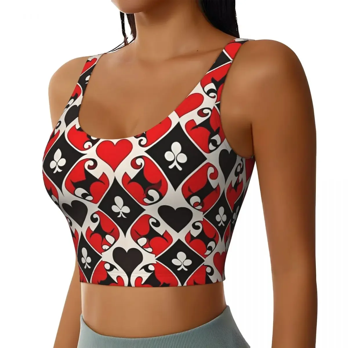 Custom Playing Cards Symbols Women Sports Bras High Impact Vest Gym Workout Yoga Crop Tank Tops