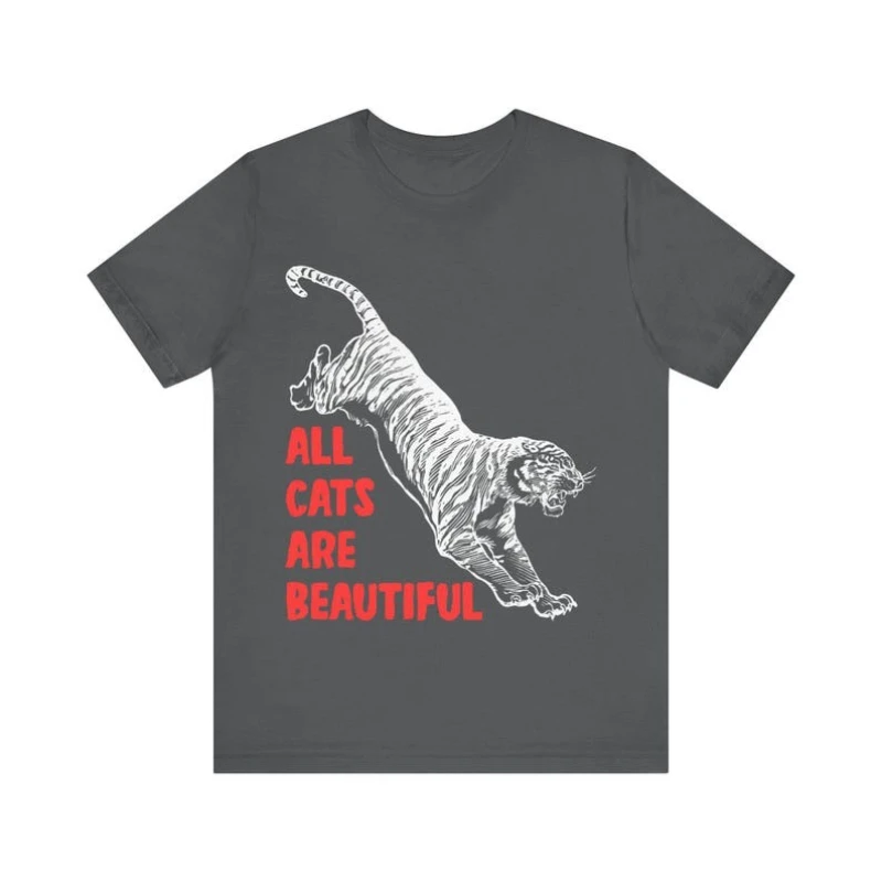 Men Women Graphic T‑Shirt Vintage All Cats Are Beautiful Slogan White Tiger Print Short Sleeve O‑Neck Retro Streetwear Tops