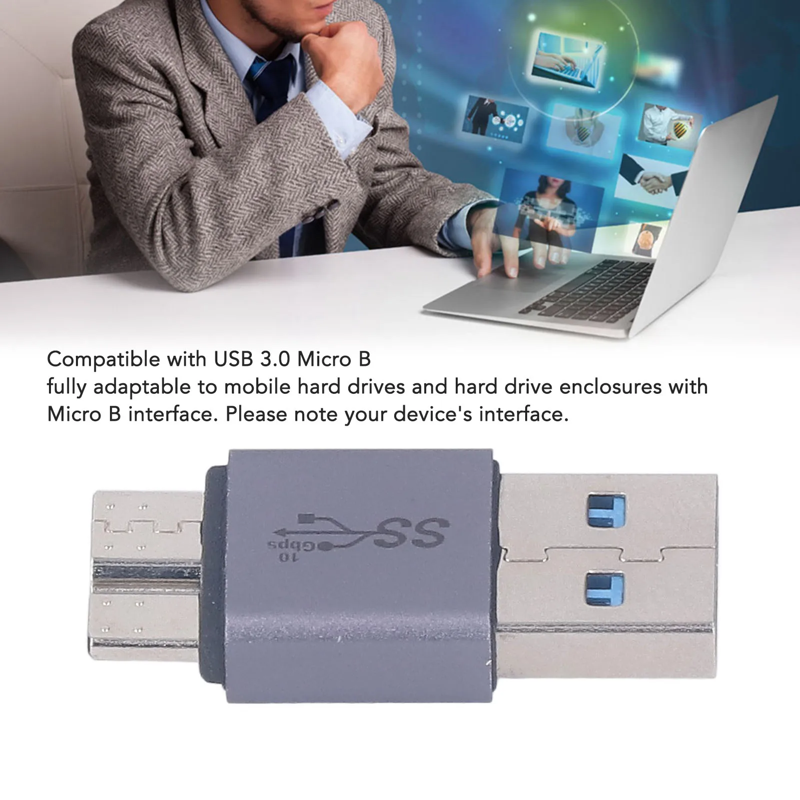 B To A Male Adapter Plug and Play  B Adapter Lightweight Multifunctional Data Transfer Aluminum Alloy for Laptops