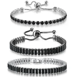 Hippie Black Crystal Tennis Bracelet for Men Steampunk Adjustable Zircon Women's Bangle Chain on The Hand Hip Hop Trendy Jewelry