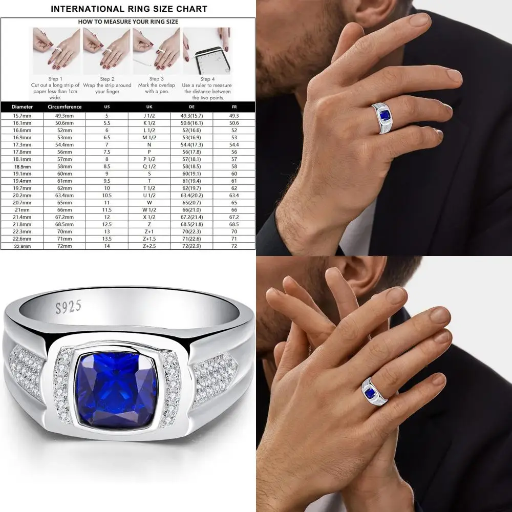 

Мужское кольцо с драгоценными камнями 8 мм из стерлингового серебра с искусственным черным ониксом, сапфиром и изумрудом, инкрустация фианитами, размеры 6-13