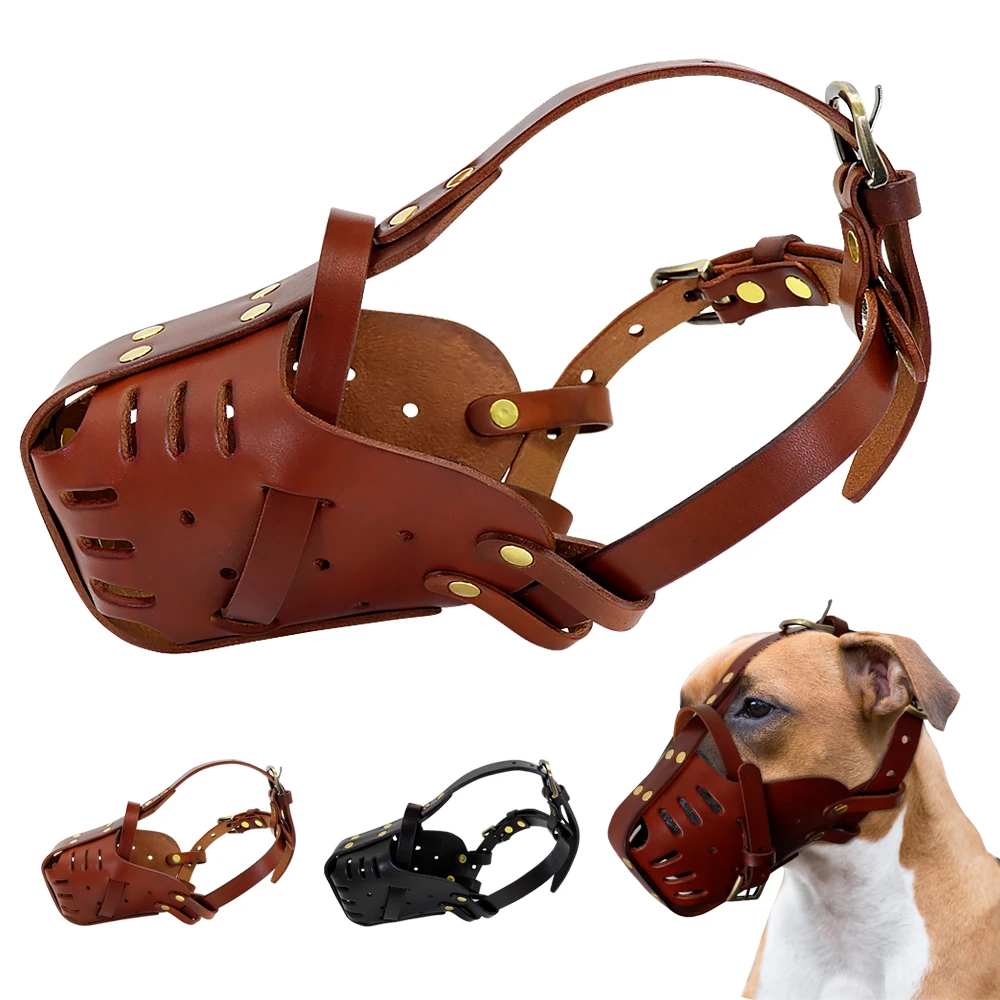 

Dog Muzzles Adjustable Leather Pet Mouth Mask Anti Bark Bite Chew Dog Muzzle For Large Dogs Pitbull German Shepherd Pet Products