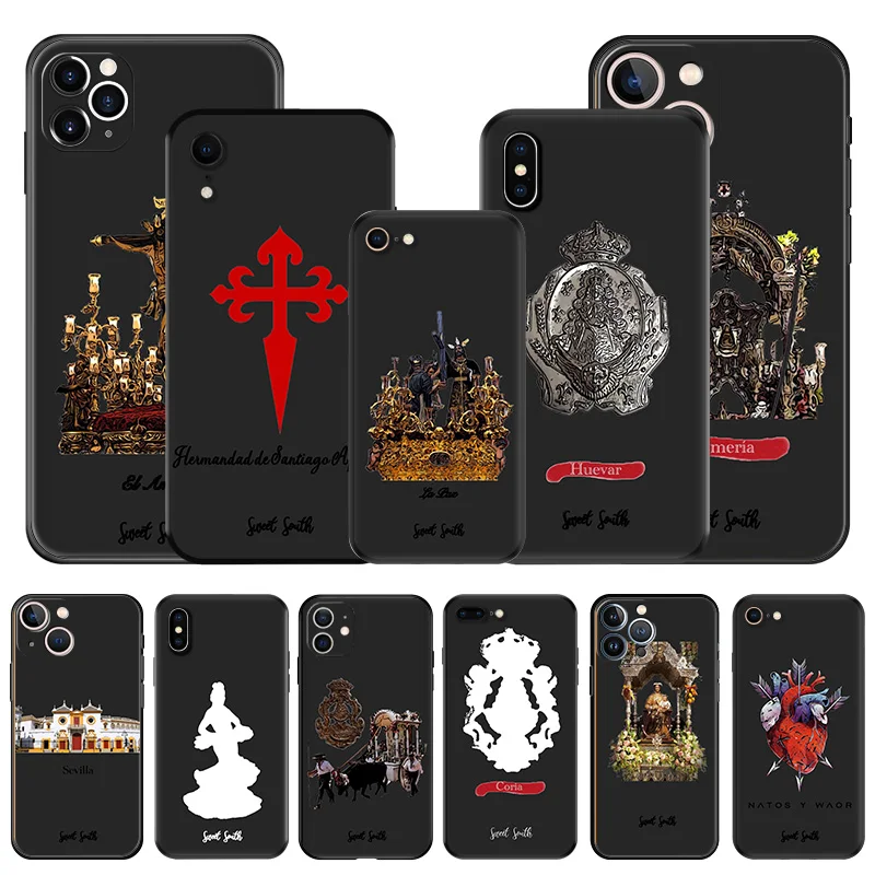 Soft Phone Cases For iphone 16 15 14 13 12 11 Pro XS Max Mini XR 7 8 Plus 16ProMax Virgin Mary Jesus Church Black Matte Cover