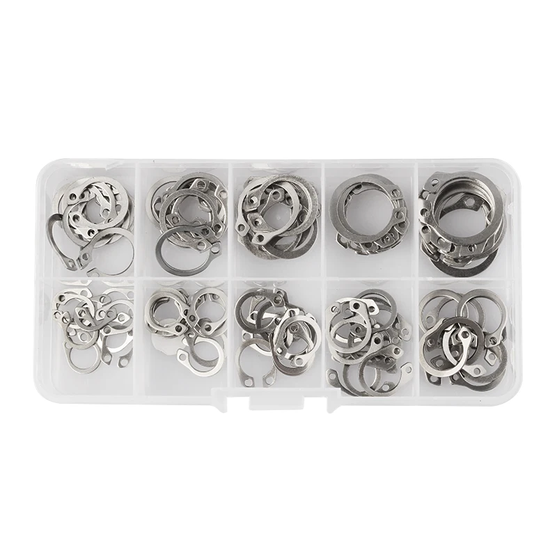 100PCS Circlip Set External/Internal Retaining E-type Cir clip Lock Snap Ring Set holes Shaft Collar Washer Stainless Steel
