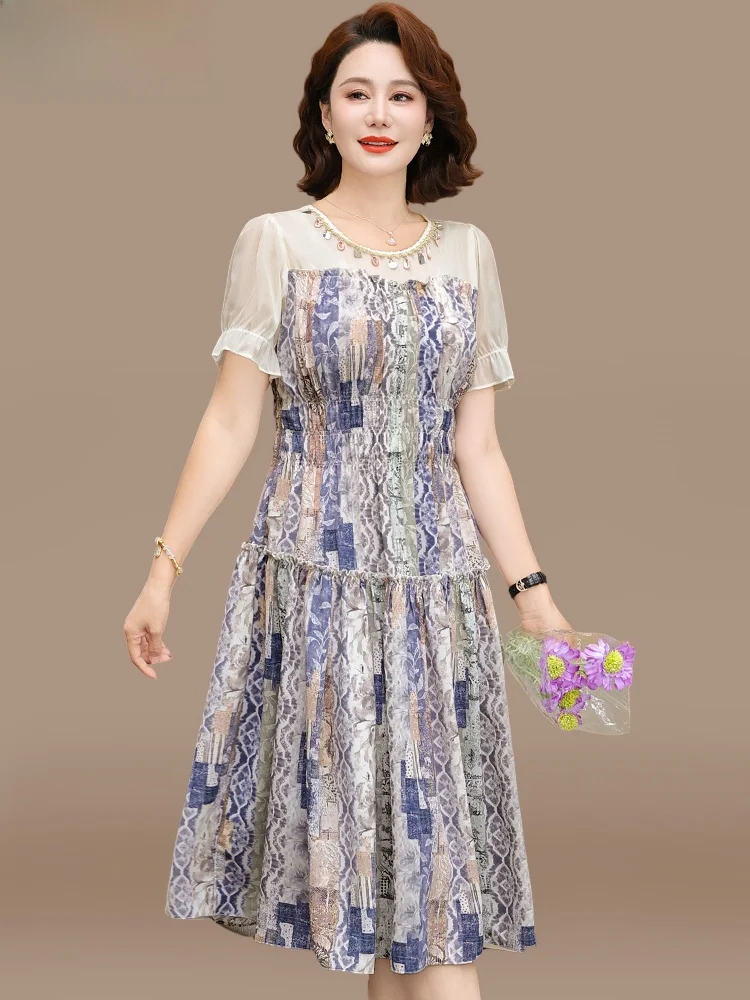 

Летняя модная шифоновая юбка для молодых мам, летняя этническая длинная юбка для женщин среднего возраста