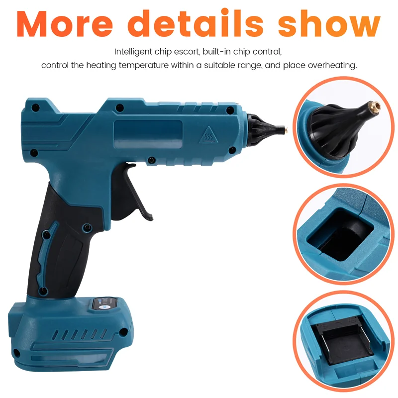 

AEE8-Cordless Electric Hot Melt Glue Tool Rechargeable Anti-Scald Copper Nozzle DIY With Glue Sticks For 20V Battery