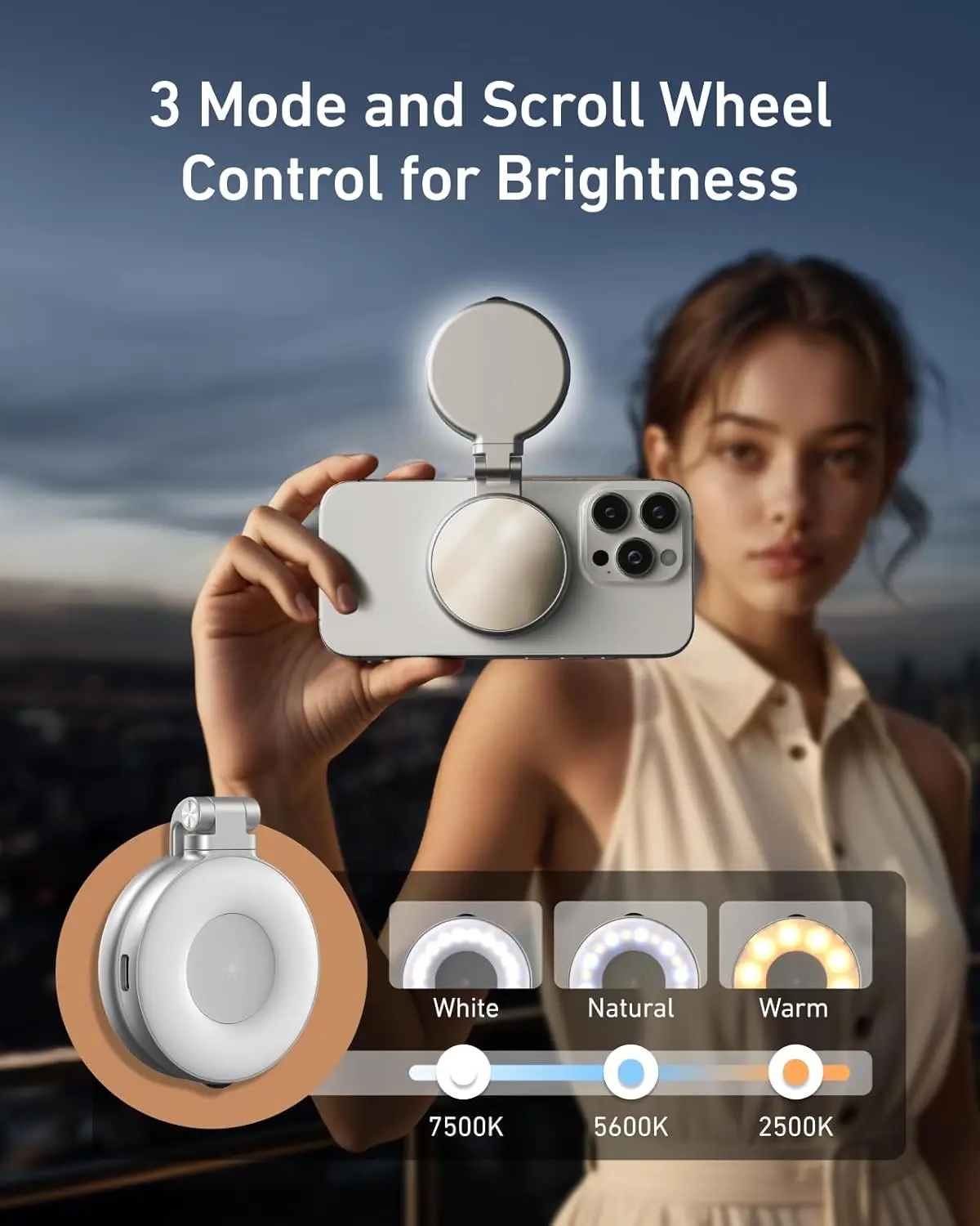 Magnetic Selfie Light Kit Portable Phone Light with Makeup Mirror 360° Ring Light for iPhone MagSafe Compatible for Accessories