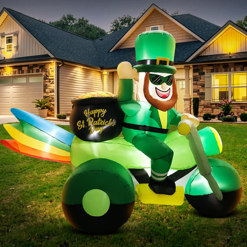 St Patrick Day Inflatable Decoration for Home Outdoor Cute Arch Gold Coin Decor Yard Garden Party Green Prop with LED Light