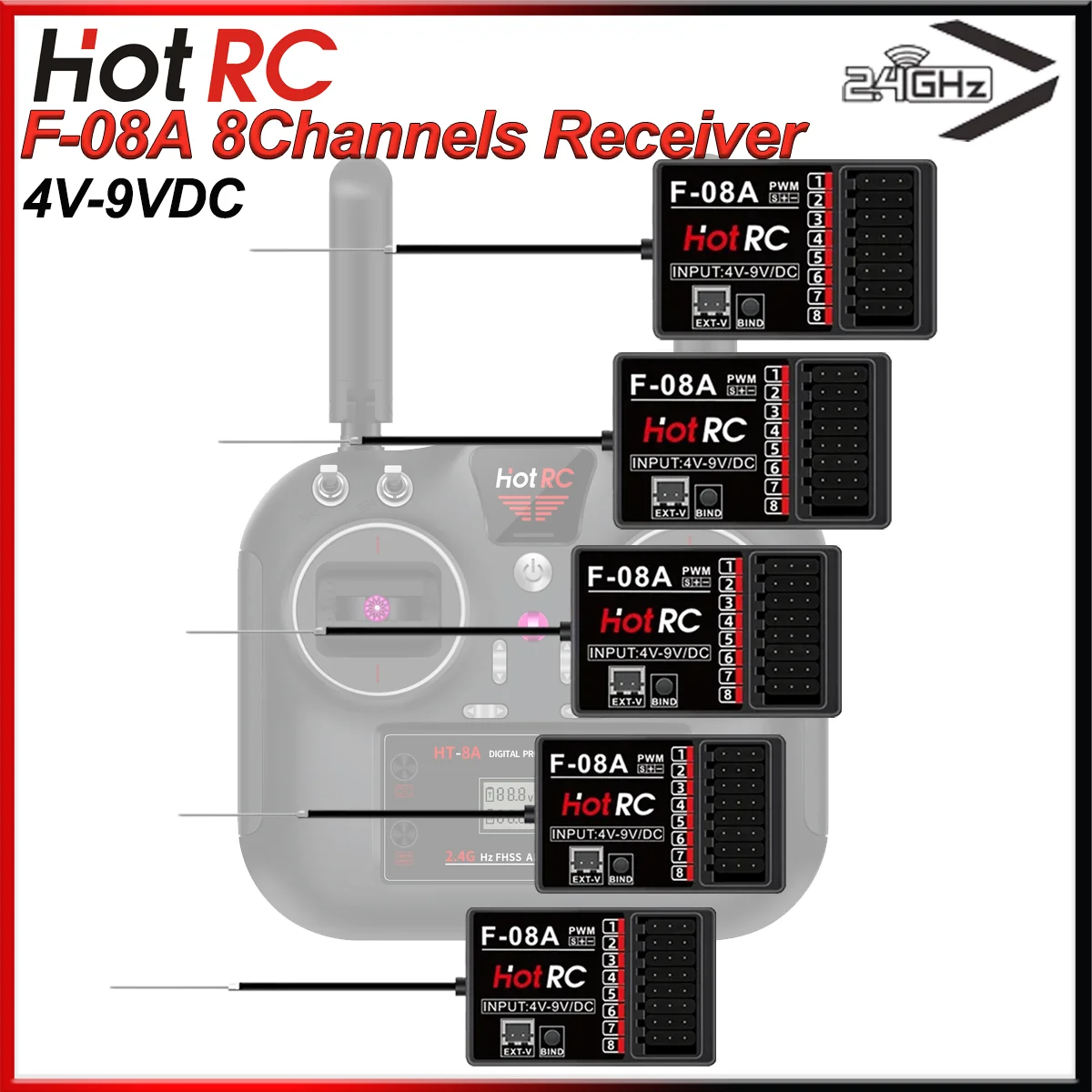 RC Model Parts 8 Channels Mixed Control Function Receiver 4-9V DC F-08A for HotRC HT8A Radio Control RC Airplane Multipurpose