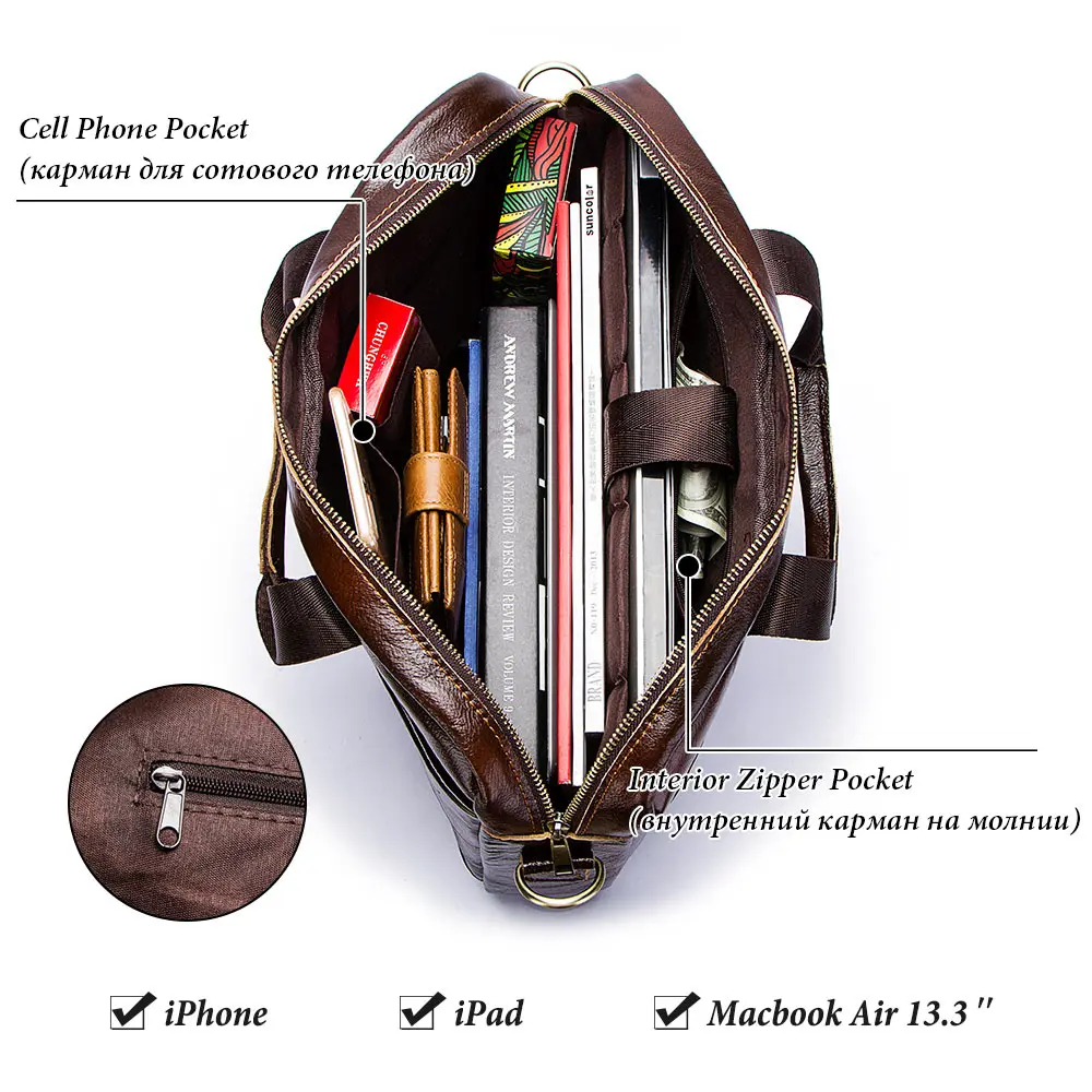 Genuine Leahther Men Briefcase Portable Office Handbag for Laptop Bag High Quality Business Messenger Shoulder Bags Travelling