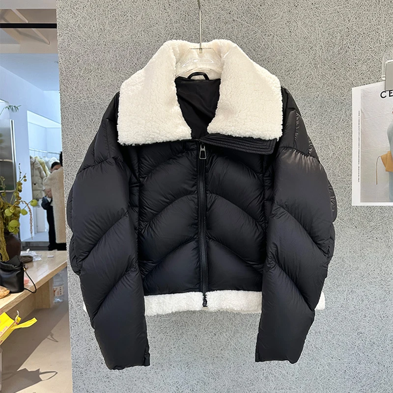 Winter Short Solid Lapel Down Jacket Female Waterproof Zipper Warm Bread Outwears Women 90% White Duck Down Parker Down Jackets
