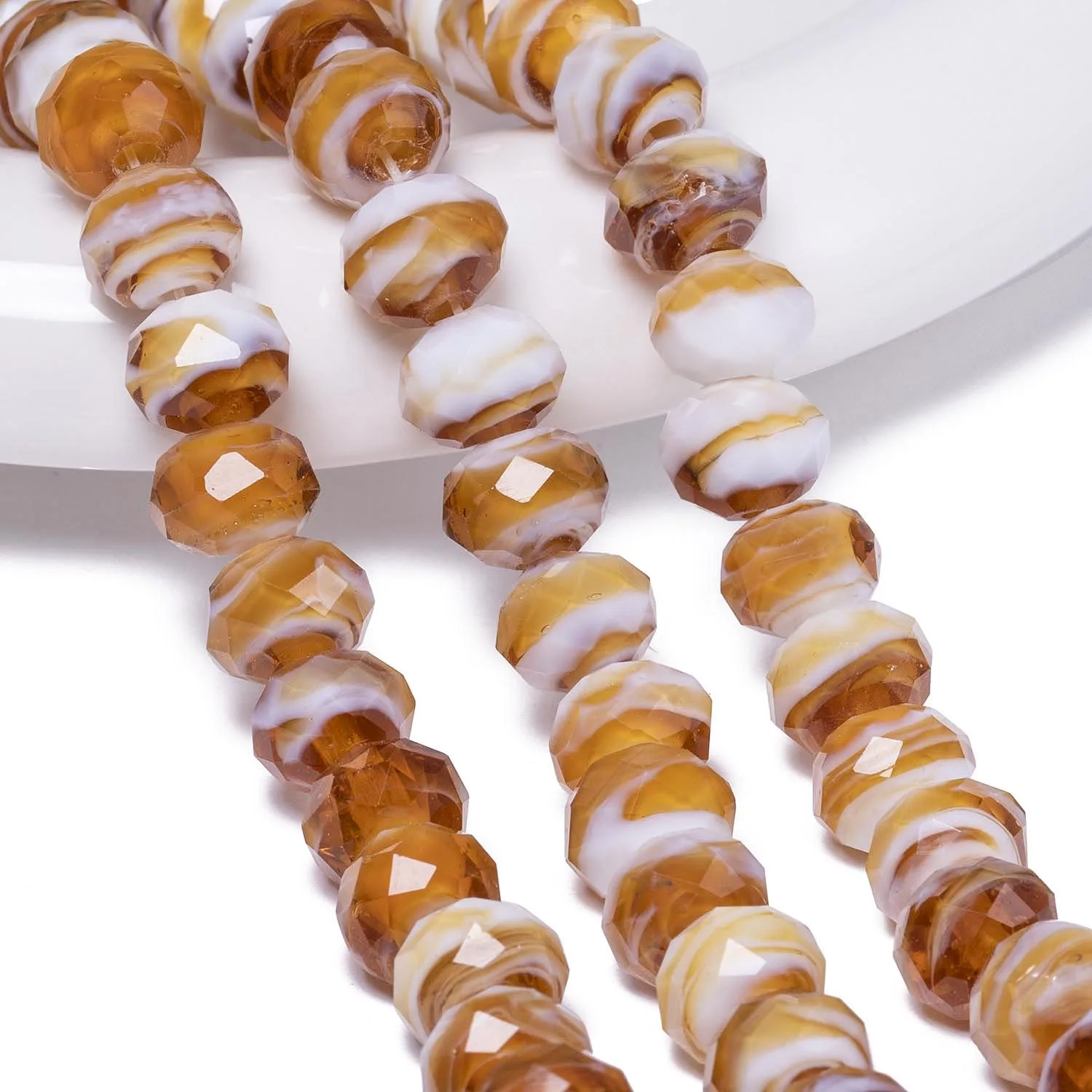 10 unids/lote 7,5x10mm cuentas de cristal de Murano de rayas blancas y marrones para fabricación de joyería DIY pulseras collar accesorios para regalo de mujer