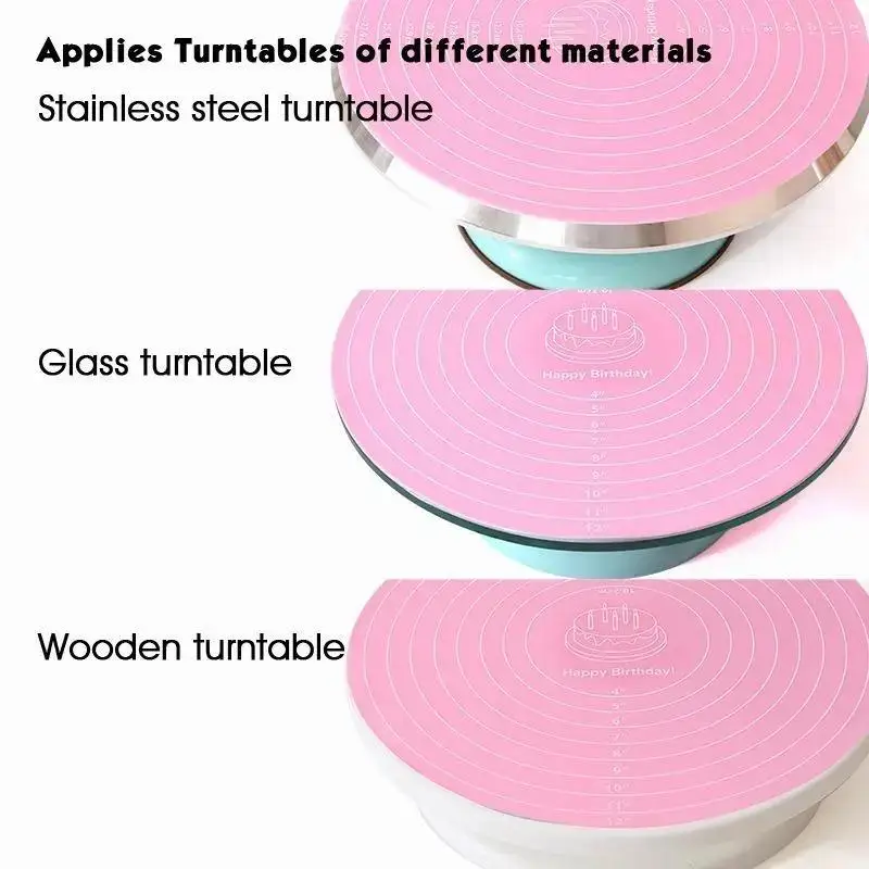 Round 30cm Silicone Cake Turntable Mat, Non‑stick Heat Resistant Anti‑slip Baking Mat With Scale for Cake Decorating DIY