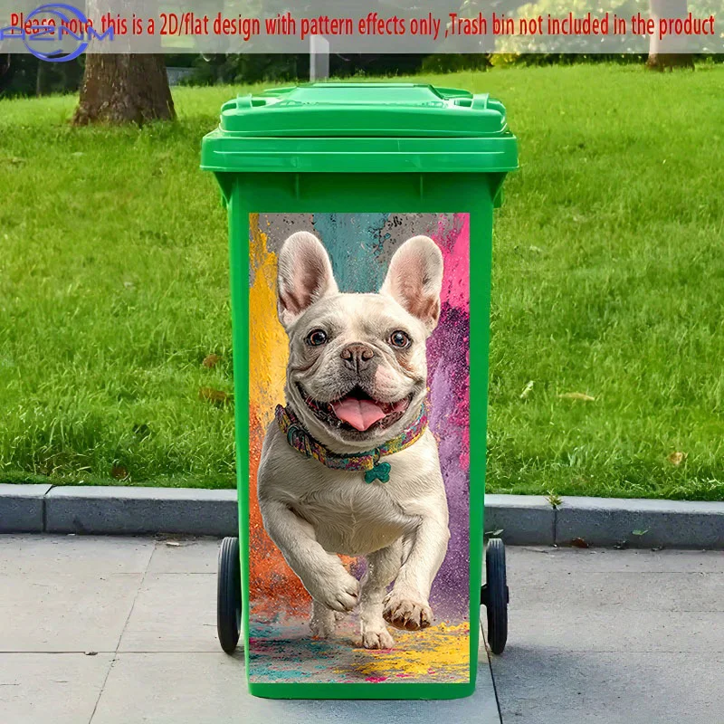 2D Flat Printing 1pc 2D Pattern Printed Kitchen Trash Can Sticker xcm Splash Color Cute Dogs Playfully Leaping Themed Kitchen
