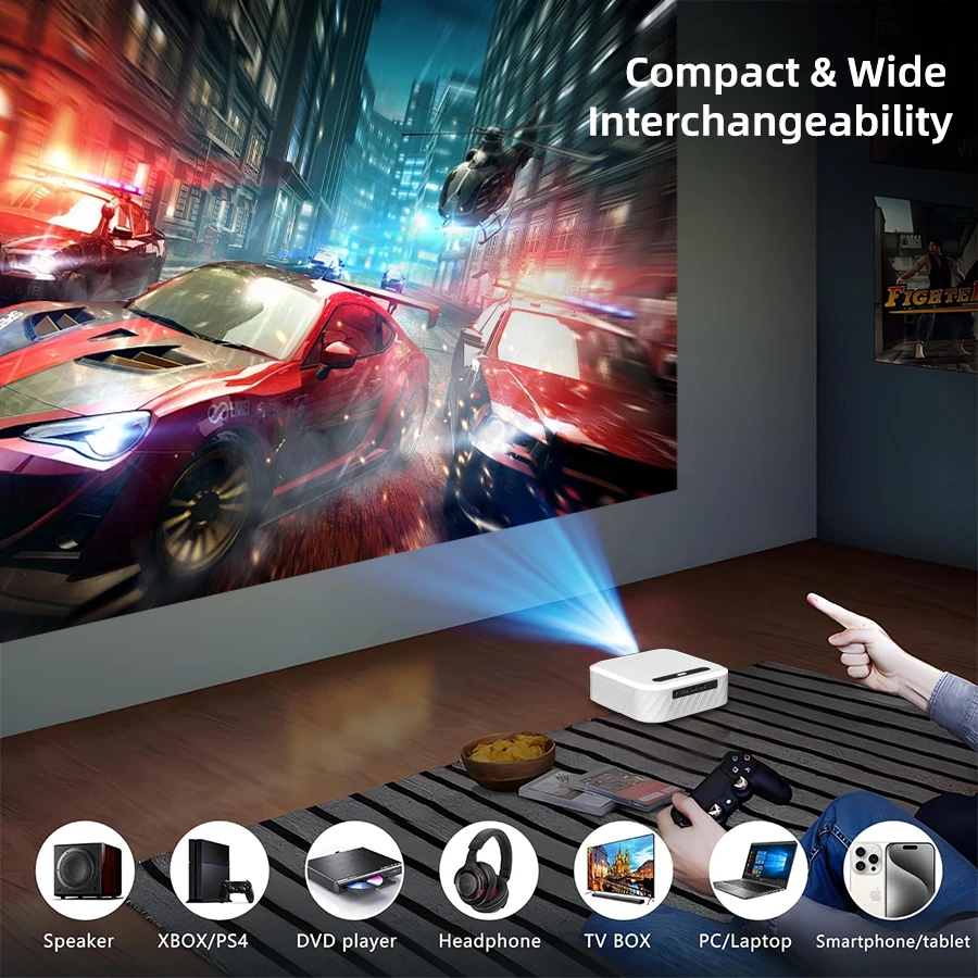 4K Smart Projector 1920 * 1080P Full HD 5G Wifi Control Home Theater Supports HDMI and Wifi Connections Built in Android System