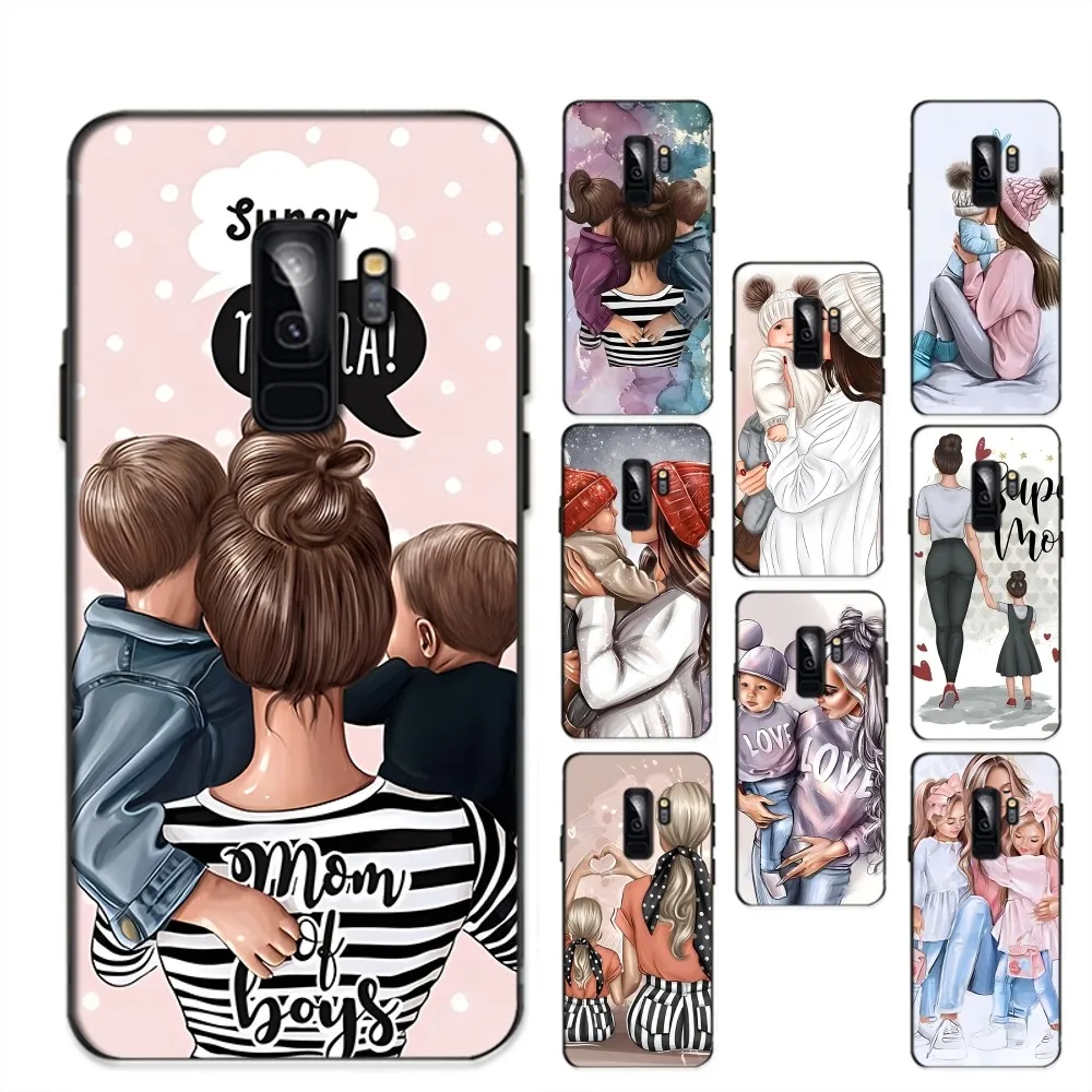 Black Brown Hair Baby Mom Girl Son Phone Case For Samsung S 9 10 20 21 22 23 30 23plus lite Ultra FE S10lite Fundas