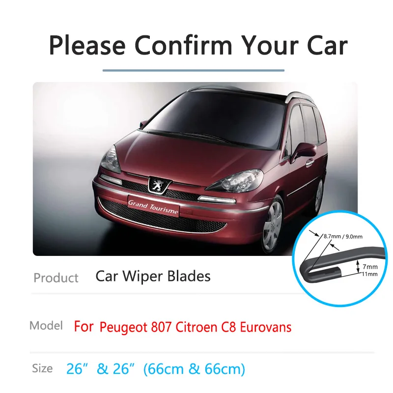 Car Front Wiper Blades For Peugeot 807 Citroen C8 2002~2010 Eurovans Cleaning Windshield Windscreen Brushes Accessories Washer