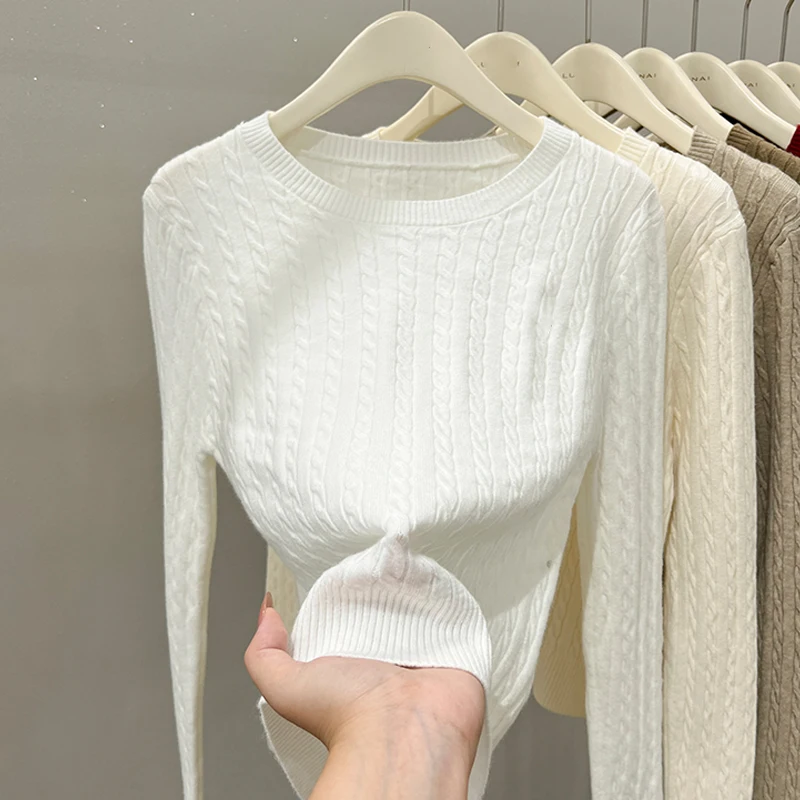 

Вязаный свитер, женские пуловеры, новый черный вязаный свитер с длинным рукавом и круглым вырезом, пуловер, женские топы, трикотажные изделия Sueters De Mujer Q1076