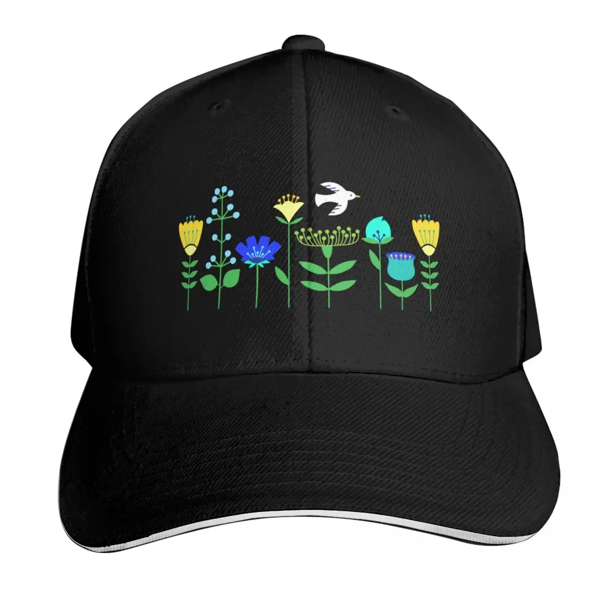 Scandinavian flowers with soaring bird Baseball Cap Low Profile Unstructured Unisex for Men Women Outdoor Golf Running Hiking
