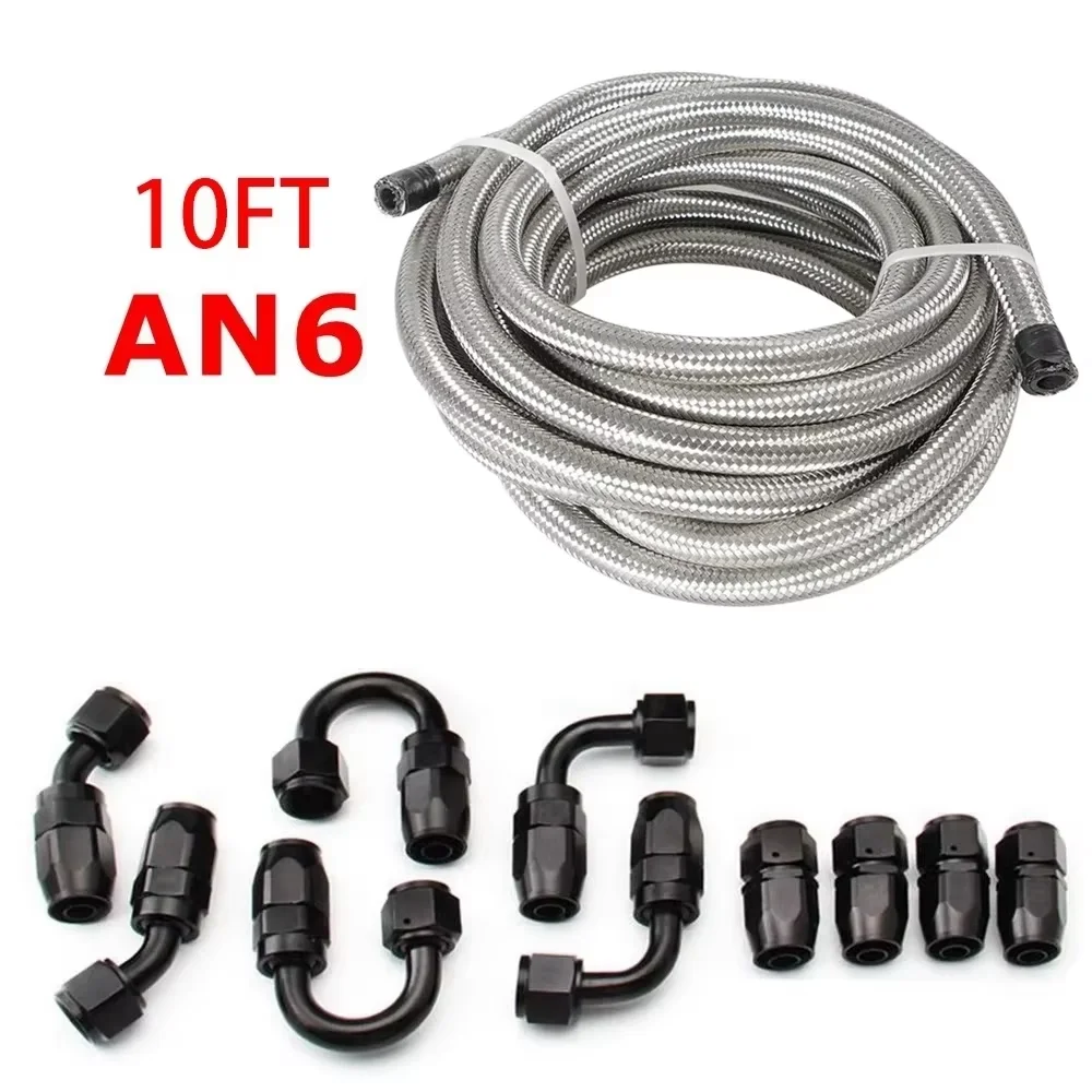 3M AN6/AN8/AN10 CPE Olie Brandstof Fittingen Slanguiteinde 0 + 45 + 90 + 180 Graden Olie Adapter Kit AN6 Gevlochten Olie Brandstofslang Lijn Met Klemmen
