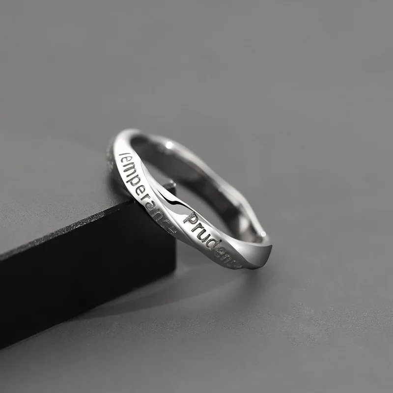 Seven Virtues Ring Men Fashionable Personalized Index Finger Tail Ring Simple Twisted Rope Letter Male Open Ring Trendy Style
