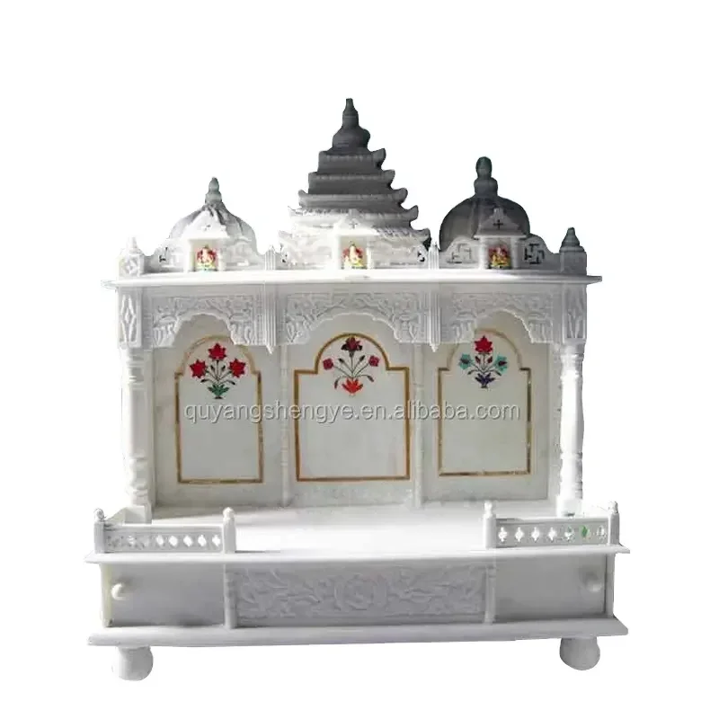 Shengye Factory Custom Hand-carved Polished Natural White Marble Family Temple Pooja Mandir Interior Home Office Ornament