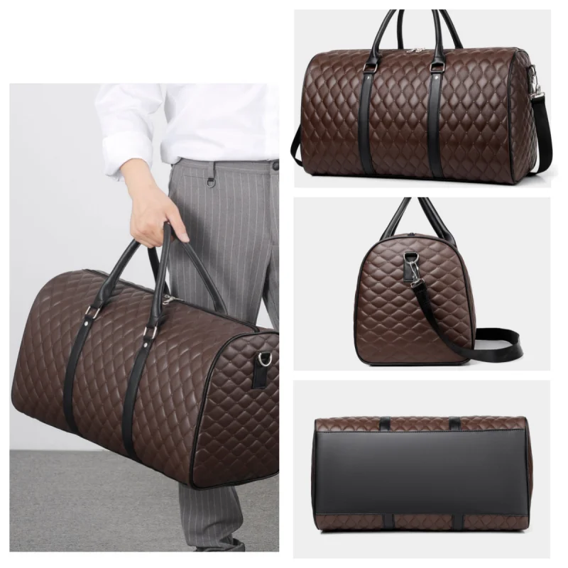 2023 New Portable Pu Leather Travel Bags Men\'s Large Capacity Short Trip Storage Bags For Business Travel Storage Bags 