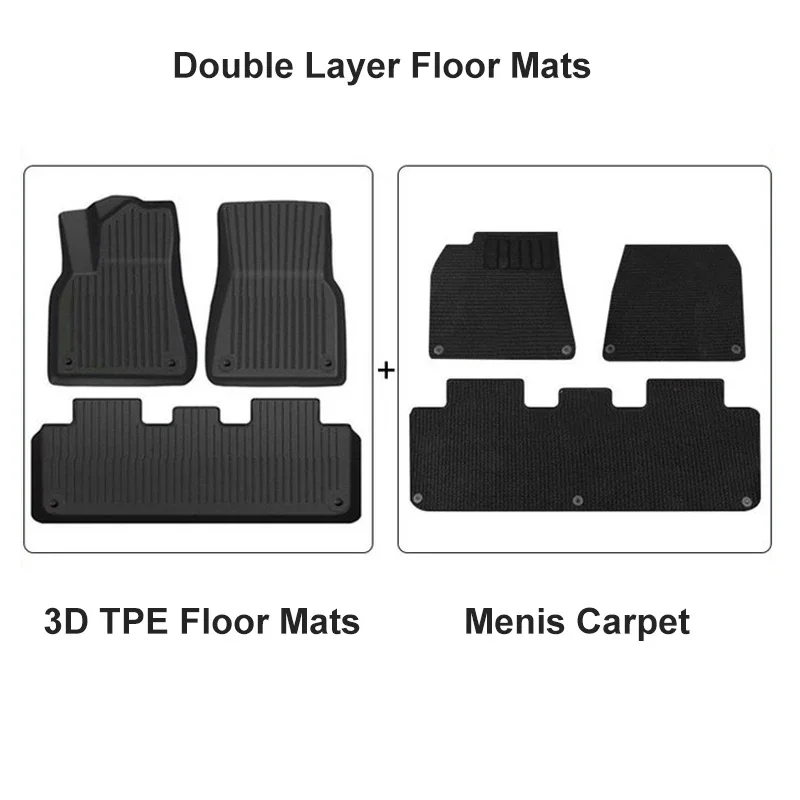 

6PCS Floor Mats for Tesla Model Y Model 3 Double Layer 3D TPE Menis Carpet Velvet Waterproof Washable Two Layers Car Floor Pads