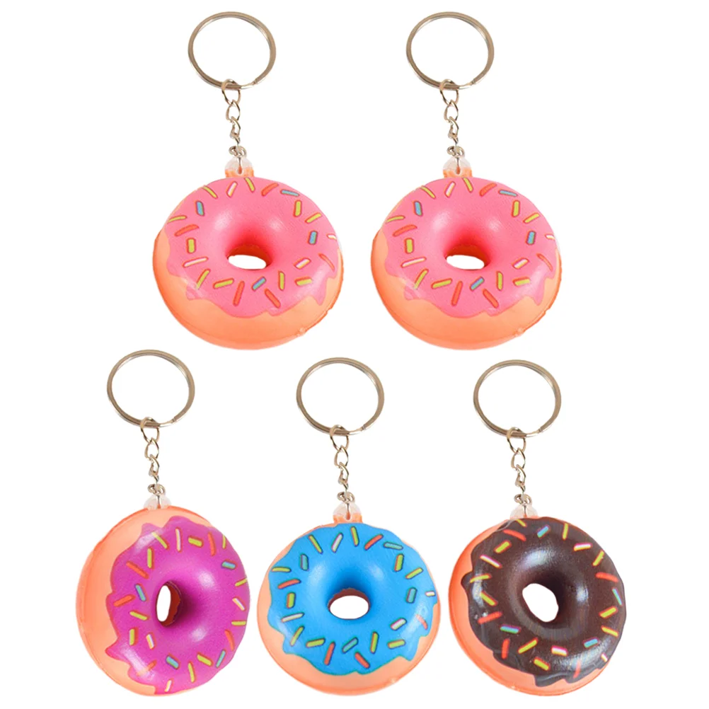 

5 Pcs Donut Keychain Adorable PU Metal Child Toys Kids Chains Plush Pendant Cute Trendy Fade Resistant Bag Decor Car