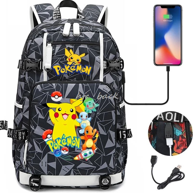 New MINISO Set Pikachu Pokémon Backpack Teenage Kids Camouflage USB Charging Backpack Student School Bag Children Gift Mochila