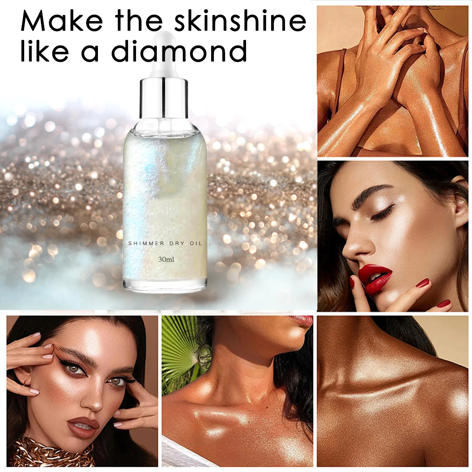 

30ml Shimmer Dry Oil Face & Body Liquid Highlighter, Non-Sticky Sparkling Luminizer for Glowing Skin Beauty Makeup