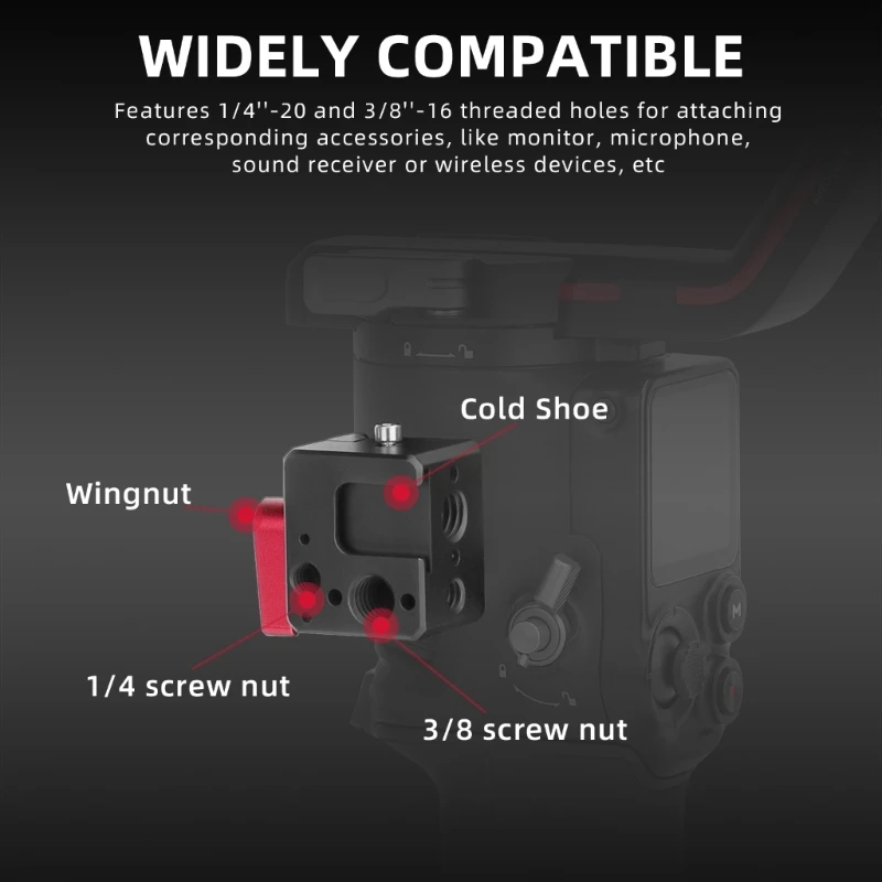 RO-HC522 Mount Holder for DJI Ronin RS3/RS3 PRO/RS2/RSC2 Handheld Stabilizer 1/4 Screw Hole Cold Shoe 3/8 Positioning Hole