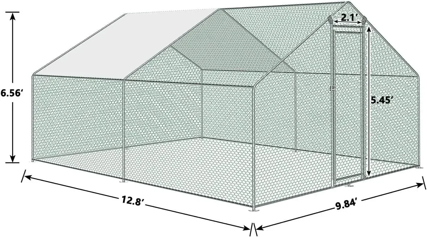

Large Metal Chicken Coop with Run, 12.8 x 9.84 x 6.56 ft Walk in Poultry Cage Chicken Run Pen, Outdoor Chicken Runs for Yard wit