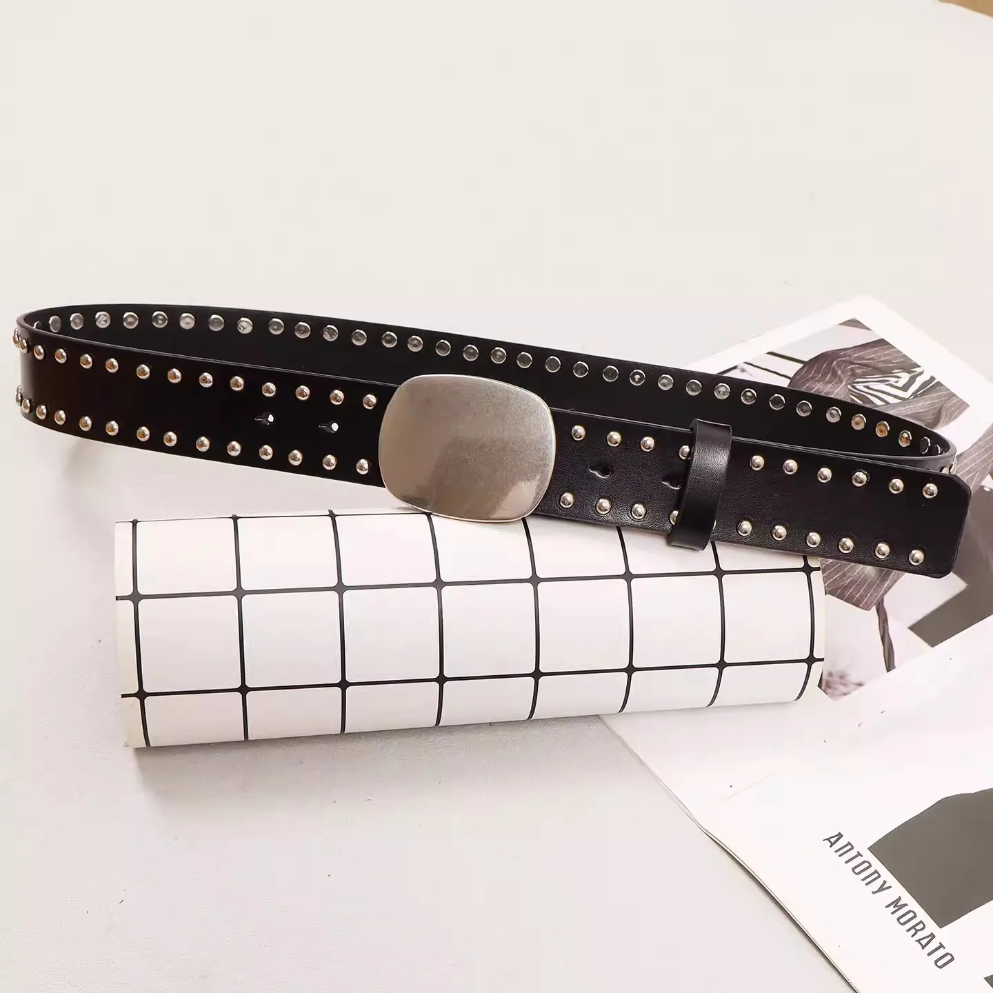 Punk Rivet Belt Designer Square Buckle Split Leather Cummerbunds Female Dress Corsets Waistband Belts Decoration Wide Belt R2536